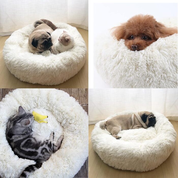 М'яке кругле ліжко для котів та собак. Ліжко-подушка для тварин, 70см, біле. Підходить для котів та собак середніх розмірів. Легко миється.