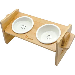 Підвищуюча миска для корму для собак та котів з кераміки з бамбуковим підставкою, нахилена платформа для котів та маленьких собак 36*14.2