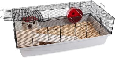 Клітка для мишей і хом'яків PETGARD Elmo XXL, велика клітка для гризунів з дерев'яною полицею, комплект з біговим колесом та аксесуарами, 100x54x35 см