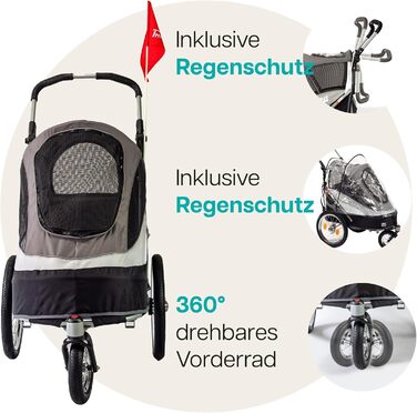 Innopet Sporty: Причіп для собак Innopet Sporty Deluxe (30 кг) - 2-в-1: бугель та причіп для велосипеда, з дощем. Чорний/Срібний