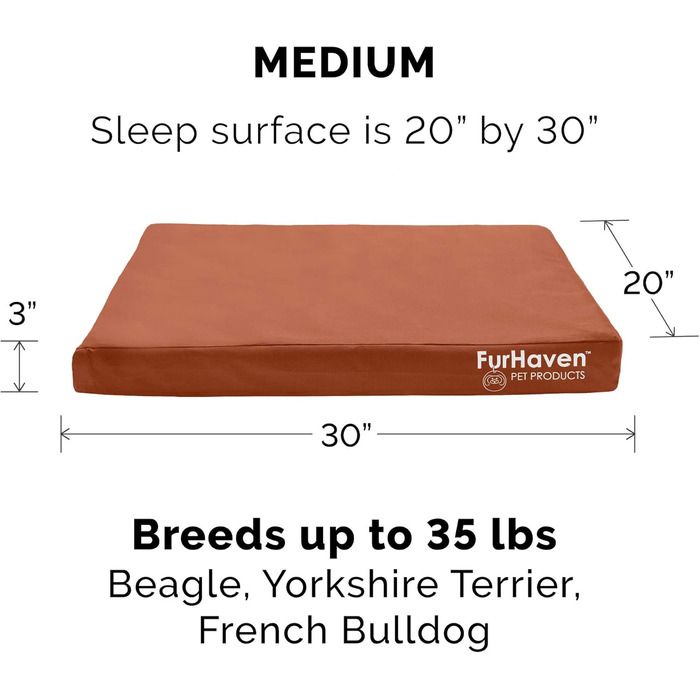 Гірчичне водовідштовхуюче ліжко для собак Furhaven з охолоджуючим гелем, розмір L (76x51x8 см), для собак до 15,9 кг, знімний, пральний чохол, для дому та вулиці