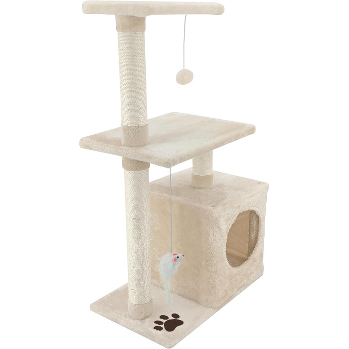 Дерев'яний комплекс для котів Beltom з огородженим будиночком, 85 см, бежевий