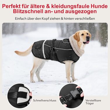 Водонепроникний зимовий одяг для собак, теплий флісовий одяг для великих собак, з регульованими плечовими ременями та світловідбиваючими смугами, підходить для лабрадорів, чорний, XL