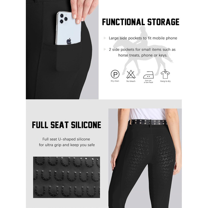 Легінси для верхової їзди DMVOD для жінок, повний силіконовий захват, чорні, розмір L