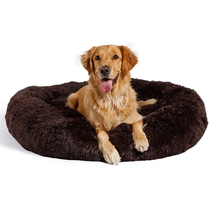 Кругле ліжко для собак та котів Chickw1, тепле м'яке ліжко-пончик, зручне миється, антиковзаюча база, підходить для собак маленьких, середніх та великих (70см, коричневе)