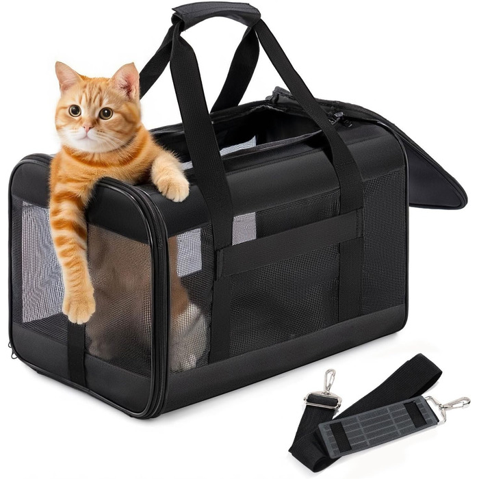 Транспортна переноска для котів та цуценят Conlun - чорна, складна, до 7 кг