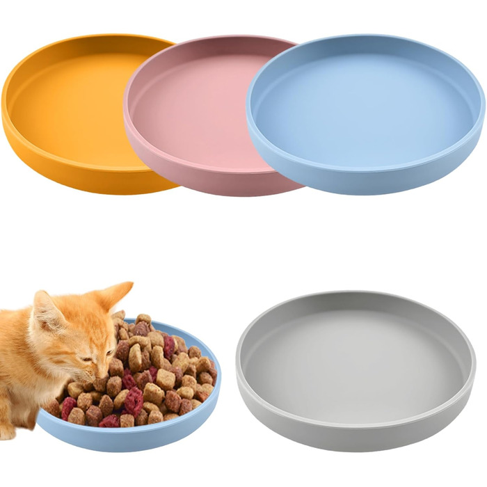 Набір мисок для котів (4 шт.), 18 см, силікон, для сухого та вологого корму (блакитний, жовтий, рожевий, сірий)