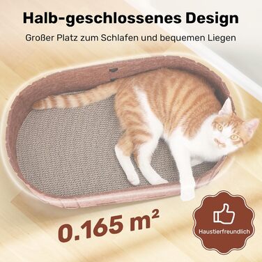 Кразборд для котів FUKUMARU: диван з крафт-паперу, 61 см, з м'яким лежаком, коричневий