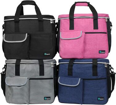 PetAmi переносна сумка для собак, відповідна вимогам авіакомпаній, органайзер з багатофункціональними кишенями, контейнер для їжі та складний миска, чорний, велика (L 37 x B 20 x H 30 cm), смужка, чорний