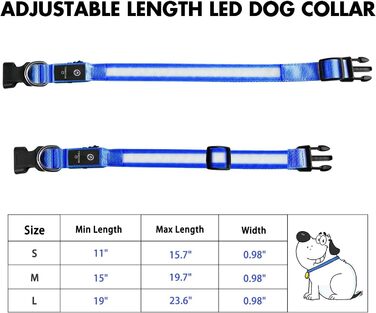Світловідбиваючий нашийник для собак MABRILL з LED підсвічуванням, водонепроникний, 3 режими світіння, чорний/синій (S)
