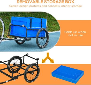 Причіп для велосипеда HOMCOM 65 л, блакитний, вантажопідйомність 40 кг