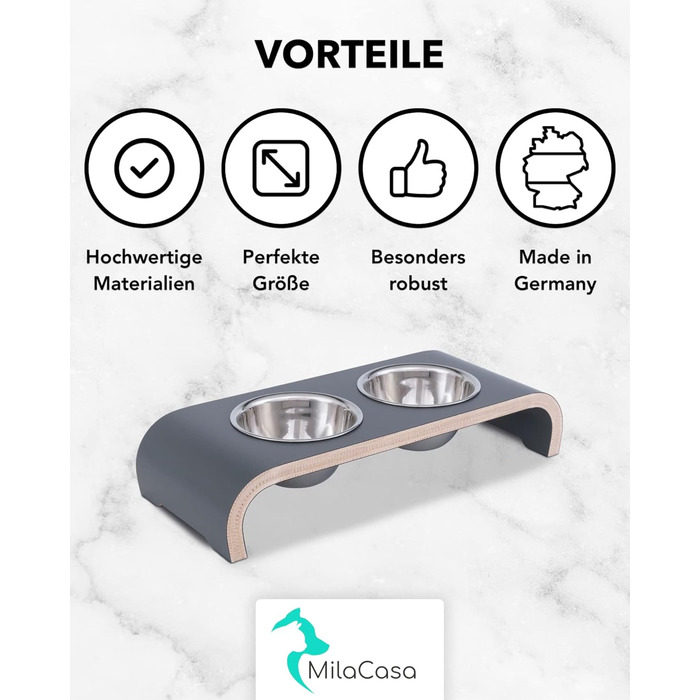 Набір для годування котів MilaCasa Katzennapf - 2 миски, піднята платформа, подвійний набір - годівниця для котів, миска для води (сірий)