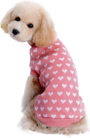 Теплий зимовий светр для домашніх тварин з сердечками для собак та котів середніх та маленьких порід – милий та затишний одяг для холодної погоди, рожевий, розмір S