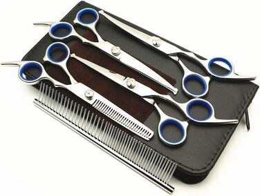 Набір ножиць для грумінгу собак 6 дюймів з безпечними закругленими кінцями, для вирівнювання та стрижки шерсті собак та котів, (5 шт.) з шкіряним чохлом