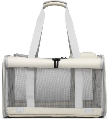 Велика переносна сумка для котів, собак, цуценят до 8 кг, з безпечними замками та регульованим плечовим ременем. Дихаюча, складана сумка-переноска для подорожей, до ветеринара, в авто та літак (Бежевий)