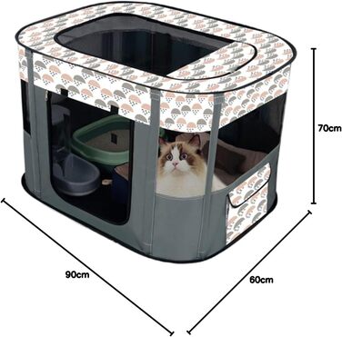 Портативна собача будка Floving, загон для тварин, вольєр для кошенят та собак, сірий (90 x 70 см)