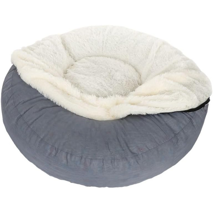 Крісло-лежанка для собак Zooplus Flocke | з в'язкоеластичними кульками | м'яке та зручне | гніздечко для собак | з блискавкою, можна прати | білий колір (діаметр: 90см x висота: 20см)