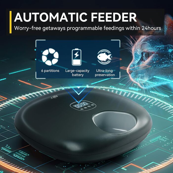 Автоматичний дозатор корму для котів FÜR Pfoten: 6 порцій, з охолодженням, програмований таймер, USB-живлення