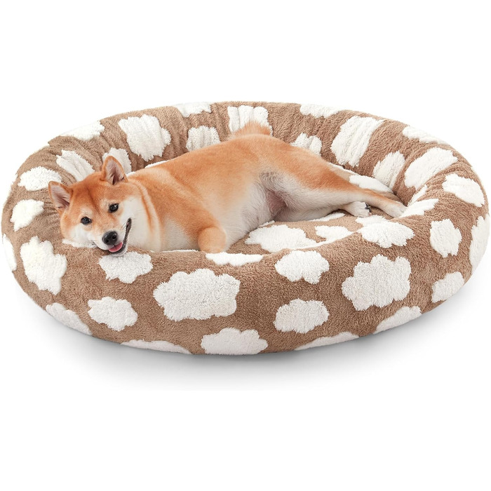 Кругле ліжко для собак JOEJOY Donut, м'яке, ортопедичне, знімний чохол, колір коричневий, розмір M (30x30x8)