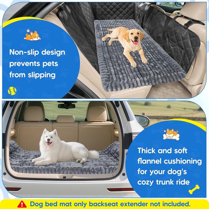 Килимок для собак у машину Loiion, антиковзаюча підстилка на заднє сидіння, м'яка автодеки для собак, 127×62,5x2,5 см, темно-сірий