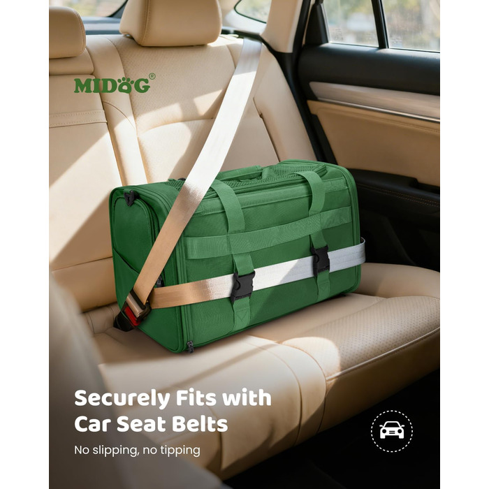 Трансформер для котів MIDOG: м'яка переноска з TSA-сертифікацією, для подорожей літаком, під сидіння, з розширеним простором та надійними застібками. Оливковий/Листяний колір