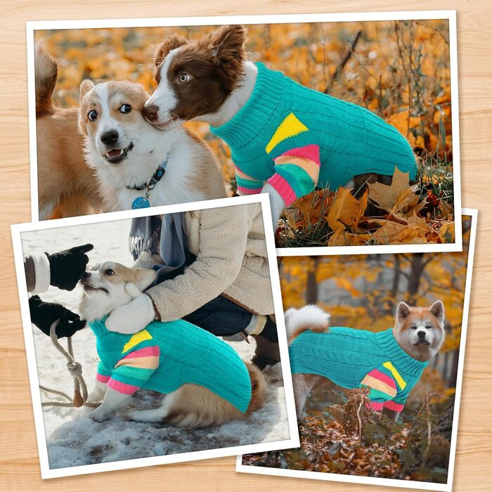 Теплий собачий светр з коміром для холодної погоди. Для чихуахуа, бульдога, такси, мопса, йорка (блакитно-зелений, S)