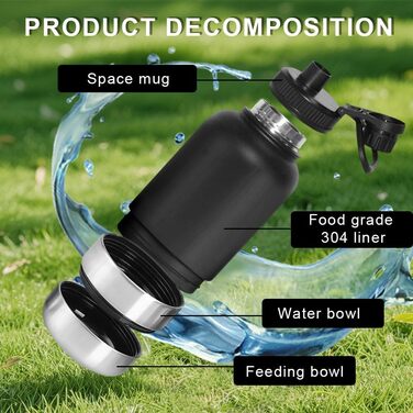 Водяна пляшка для собак Ruioomeep з мисками для води та їжі, з нержавіючої сталі, для подорожей, прогулянок та активного відпочинку