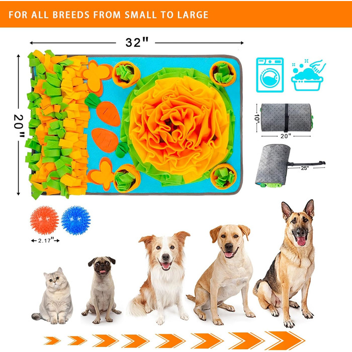 Schnüffelmatte для собак KVEXLIM – інтерактивна килимок-іграшка з центрум з пищалкою та 2 іграшками-шипами | Розвиваюча іграшка для собак маленьких, середніх та великих порід | Повільний годівник