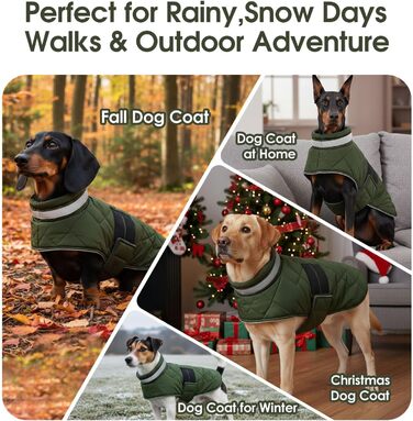 Зимовий теплий одяг для собак середнього розміру, водонепроникний флісовий одяг, куртка для собак з отвором для шлейки, відбиваючий зимовий одяг, в клітинку, зелений, розмір M