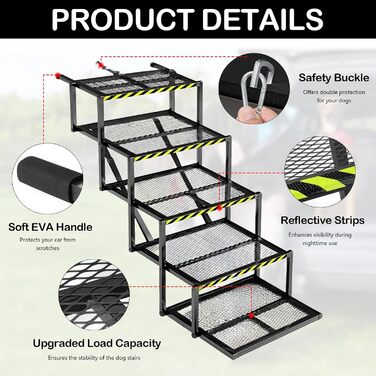 Східці для собак Hunderampe: 5 сходинок, складані, для вантажівок та SUV, до 100 кг, регульована висота 35-90 см