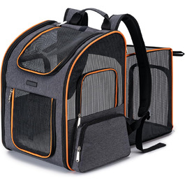 Рюкзак-переноска для собак та котів, сірий, розширюваний, для подорожей літаком
