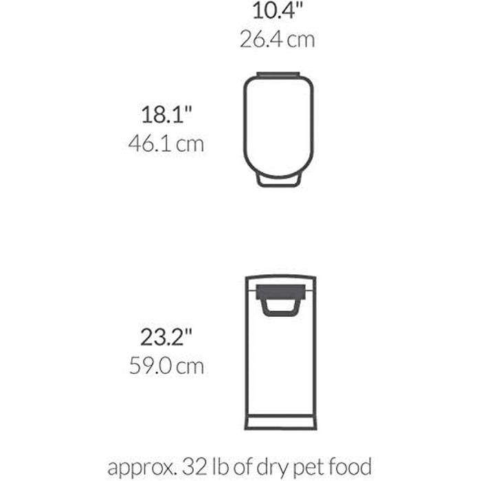 Контейнер для кормів для тварин simplehuman 30 л, великий, з матової нержавіючої сталі, стійкий до відбитків пальців