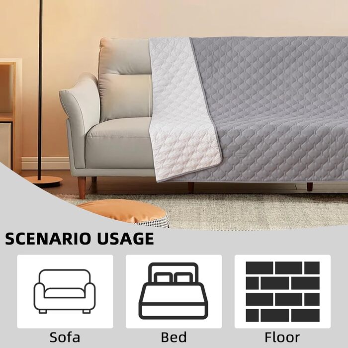 Водонепроникний килимок для собак та котів 170x200 см, сірий - захист ліжка та дивану