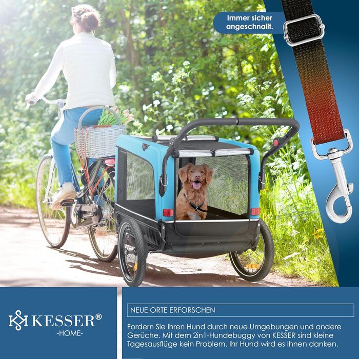 KESSER Причіп-візок для собак Boxer 3в1, велосипедний, великий, 240 л, 600D Оксфорд, амортизований, до 40 кг, з підстаканником