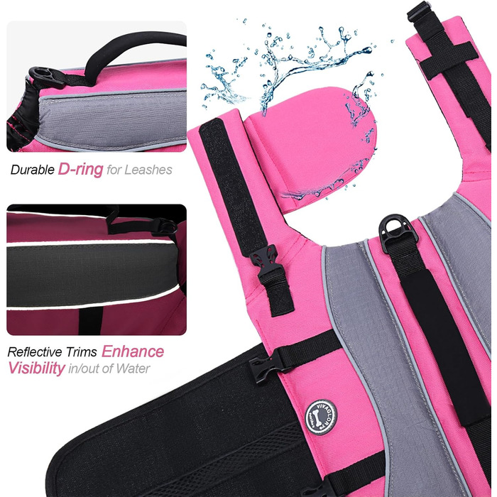Жилет для собак VIVAGLORY для плавання, рожевий, M (53-63 см)