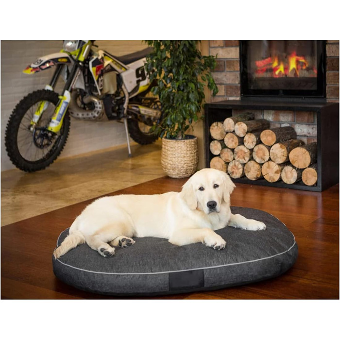 Матрац для собак овальної форми, 87x68x15 см, чорний - водонепроникний, кухонний, для собак маленьких, середніх та великих порід.