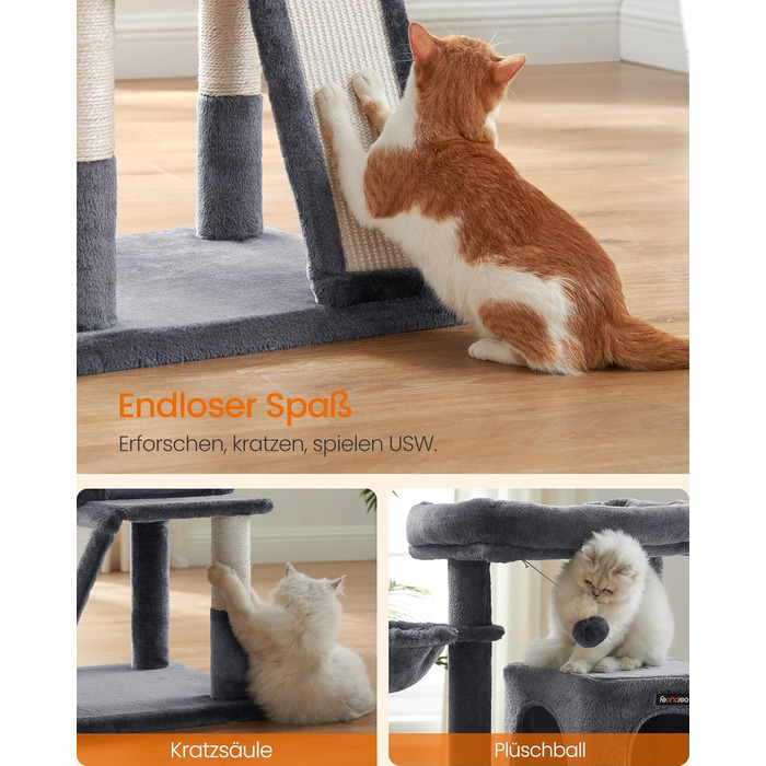 Дерево для котів Feandrea 96 см з платформою, будиночком, гамаком та сходами, PCT51W (димно-сірий)