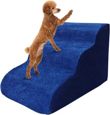 Сходинки для собак Galatée: міцні, з антиковзким покриттям, 3 сходинки для високих ліжок та диванів. Підходять для травмованих, літніх собак та котів (блакитний)