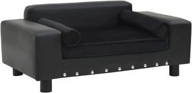 Диван для собак VidaXL, чорний, 81x43x31 см, плюш, штучна шкіра, лежанка для тварин