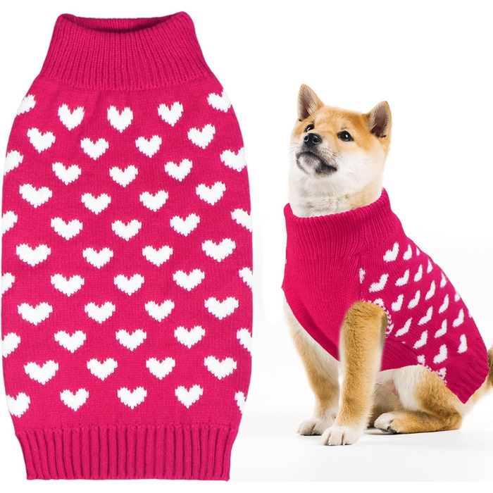 Вовняний пуловер для собак на День святого Валентина з червоним серцем (малий, середній, великий)