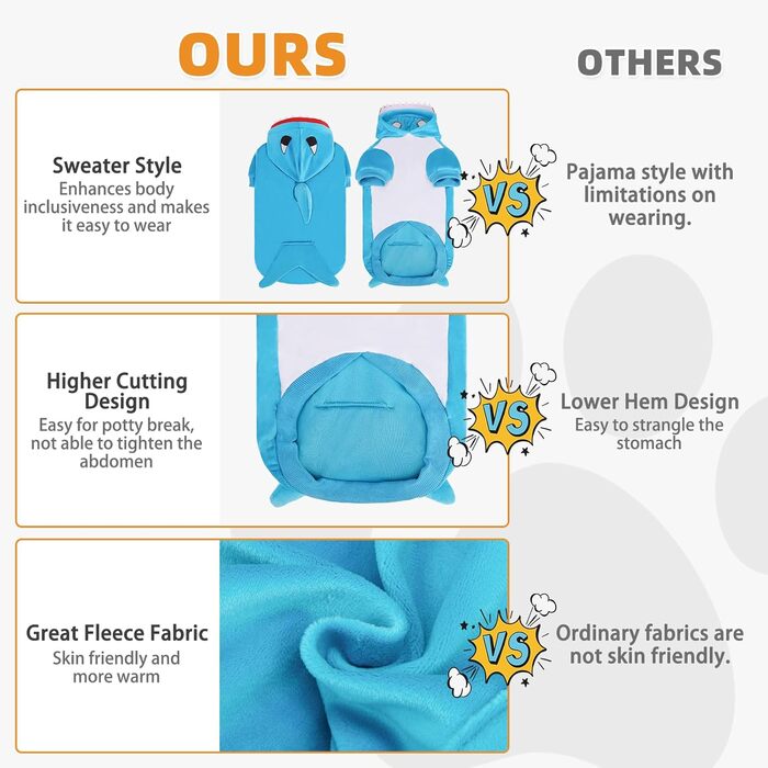 KOOLTAIL Костюм для собак, костюм бджоли, теплий флісовий пуловер з капюшоном, одяг для домашніх тварин, кумедний косплей, карнавальний костюм, захист від холоду, з отвором для повідка (Синій акул, Великий)