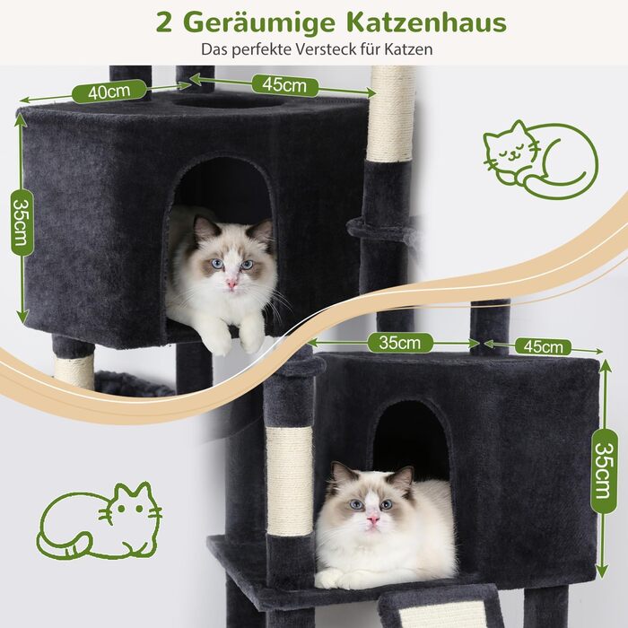 Комплекс для котів Globlazer Kratzbaum XL (177 см) темно-сірий: будиночок, кігтеточка-рампа, платформа, 2 кошики, стійкий для великих котів