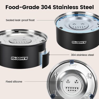 Миска для собак IDOGCHEW 3L з нержавіючої сталі, проти проливання, з антиковзним дном, чорна