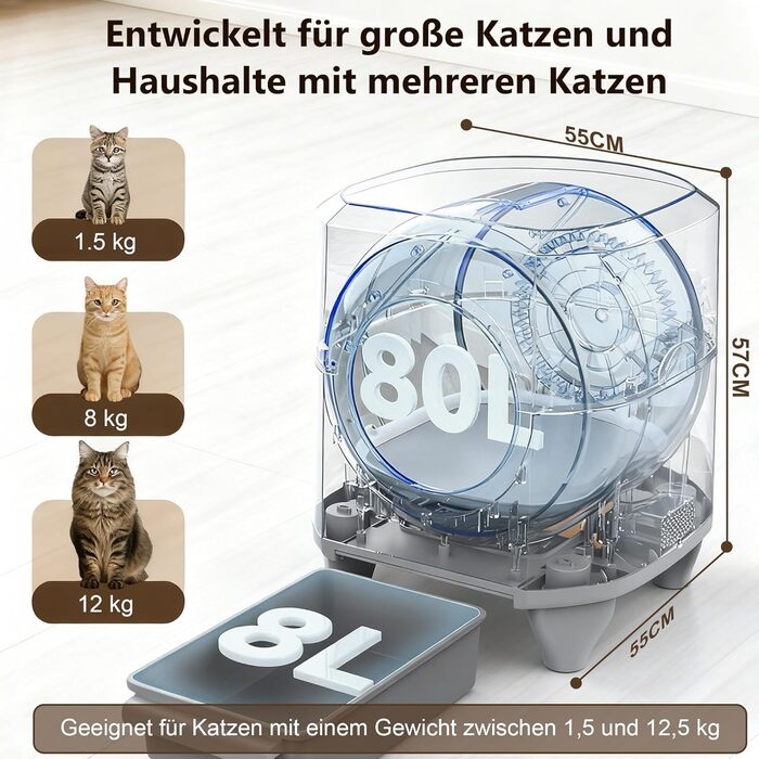 Автоматичний лоток для котів Katzenklo Selbstreinigend, 65л, XXL, з керуванням через додаток, для 2+ котів