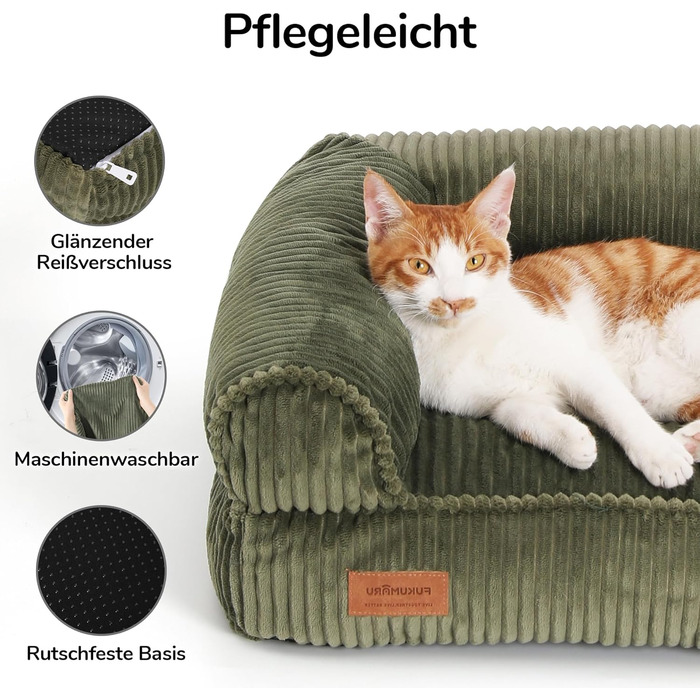 Крісло-ліжко для собак великих порід FUKUMARU, м'яке та зручне, з водонепроникним покриттям, з тканини Cord, можна прати, не ковзає, знімний чохол на блискавці, 93 x 63 x 22 см, зелене