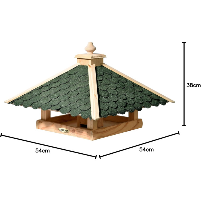 Кормушка для птахів Dobar® 44256e - дерев'яна годівниця для птахів з бітумним дахом, годівниця-вілла на ланцюжку, для саду/тераси/балкону, 39 x 39 x 30 см, зелений прямокутник