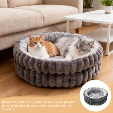М'яке ліжко для котів та маленьких собак, кругле, з неслизьким дном, сіре (50x50x10 см)