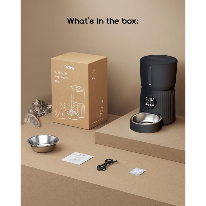 Автомат годівлі для котів Faroro 4L, програмований, з контролем порцій, 10 сек. голосових повідомлень, чорний