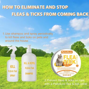 Захисний нашийник від бліх та кліщів для котів Pets4Luv | 8 місяців захисту | Водостійкий, регульований (до 48 см) | 3 шт.