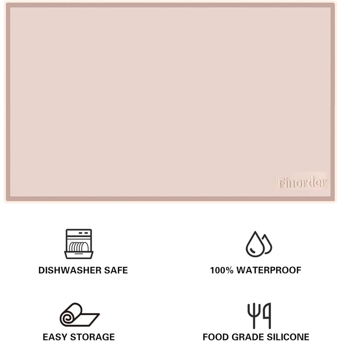 Силіконовий килимок для годівлі та води для тварин Finorder 86,4 x 53,3 см, з піднятими краями та антиковзаючою поверхнею, водонепроникний, придатний для миття в посудомийній машині (Бежевий)